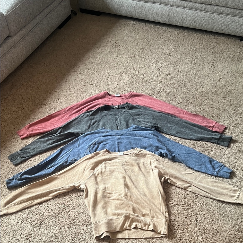 Four Long-Sleeve J Crew Crewneck Sweatshirts - Beige, Blue, Charcoal, Dusty Rose